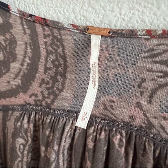 Free People Fiona Print Top Surplice Statement Sleeve Blouse Shirt Medium - Picture 3 of 13